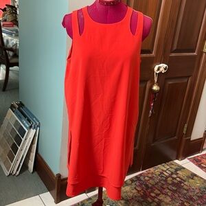 Carolina Belle  dress  tangerine orange A-line 2 layer top/side slits sleeveless